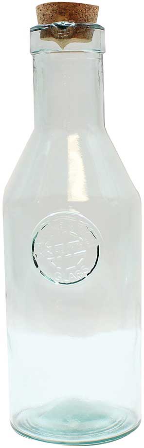 Tablecraft Authentic Collection Recycled Green Glass Resealable Bottle With Cork, 33.8 Ounce Capacity