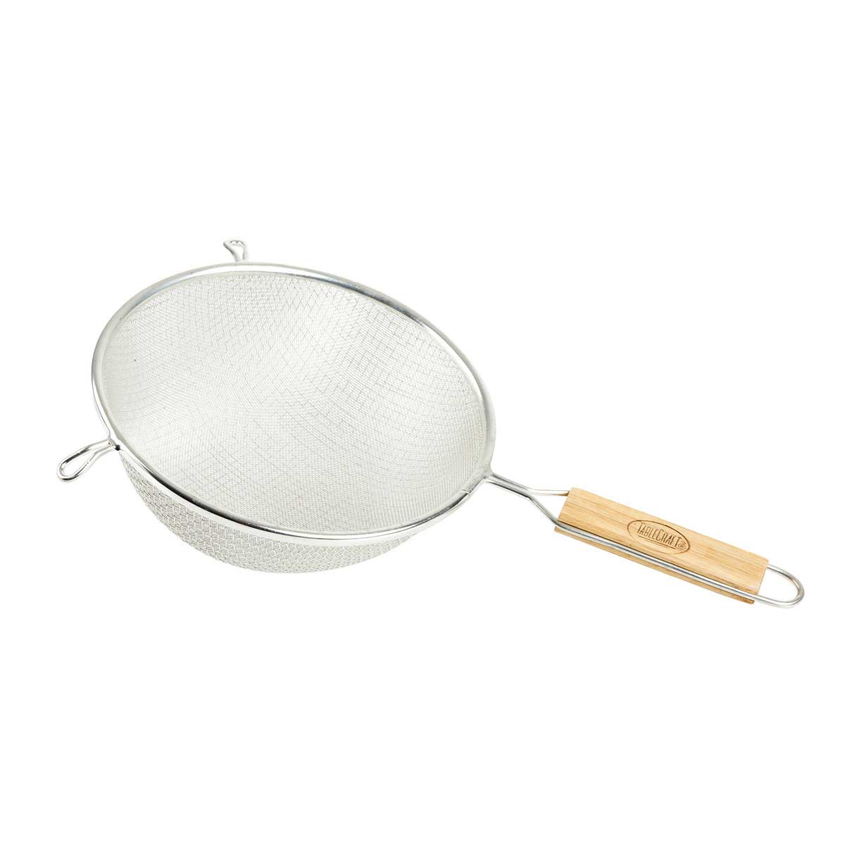 Tablecraft Tin Plated Fine Double Mesh Strainer With Wood Handle, 14.125 X 8 X 3.25 Inch