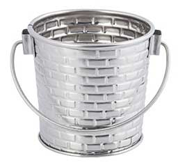 Tablecraft Brickhouse Collection Stainless Steel With Embossed Brick Pattern Small Round Pail With Handle, 9 Ounce Capacity