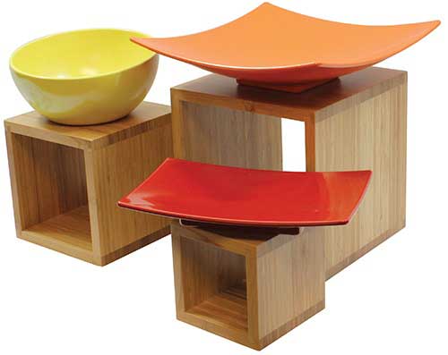 Tablecraft Barclay Bamboo Three Piece Square Riser Set, Set Of 3