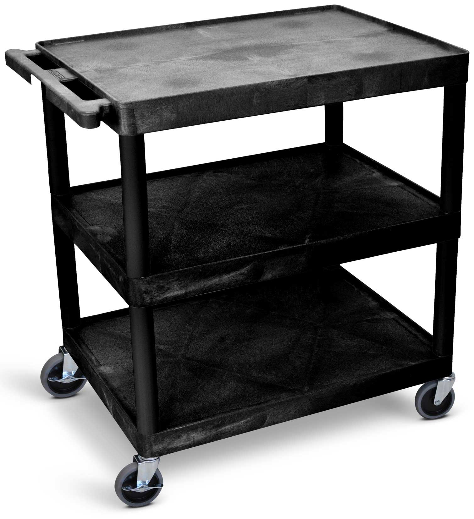 Luxor Endura Xl Black Three Flat Shelf Utility Cart, 32 X 24 X 41 Inch