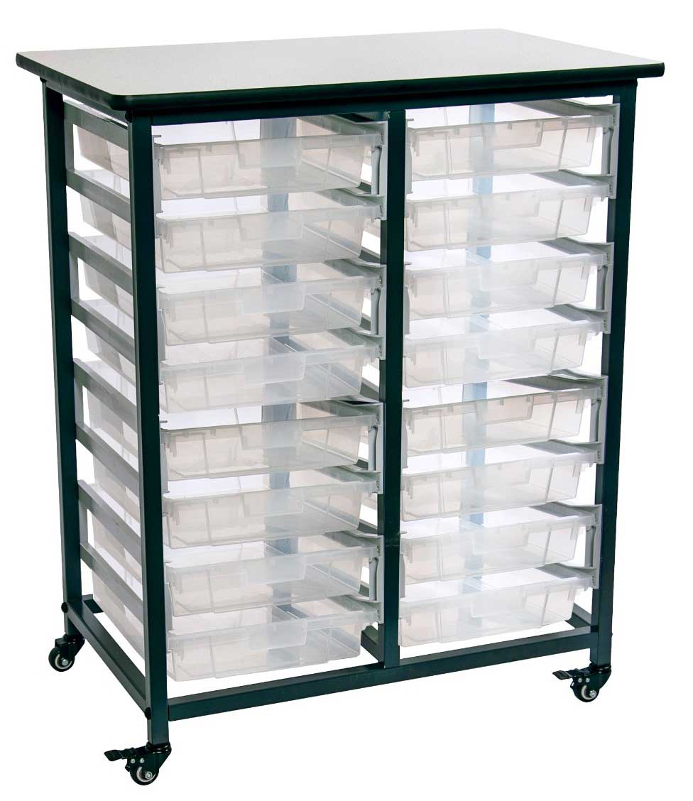 Luxor Mobile Bin Storage Unit With Double Row And Small Clear Bins, 30.75 X 20 X 37.5 Inch