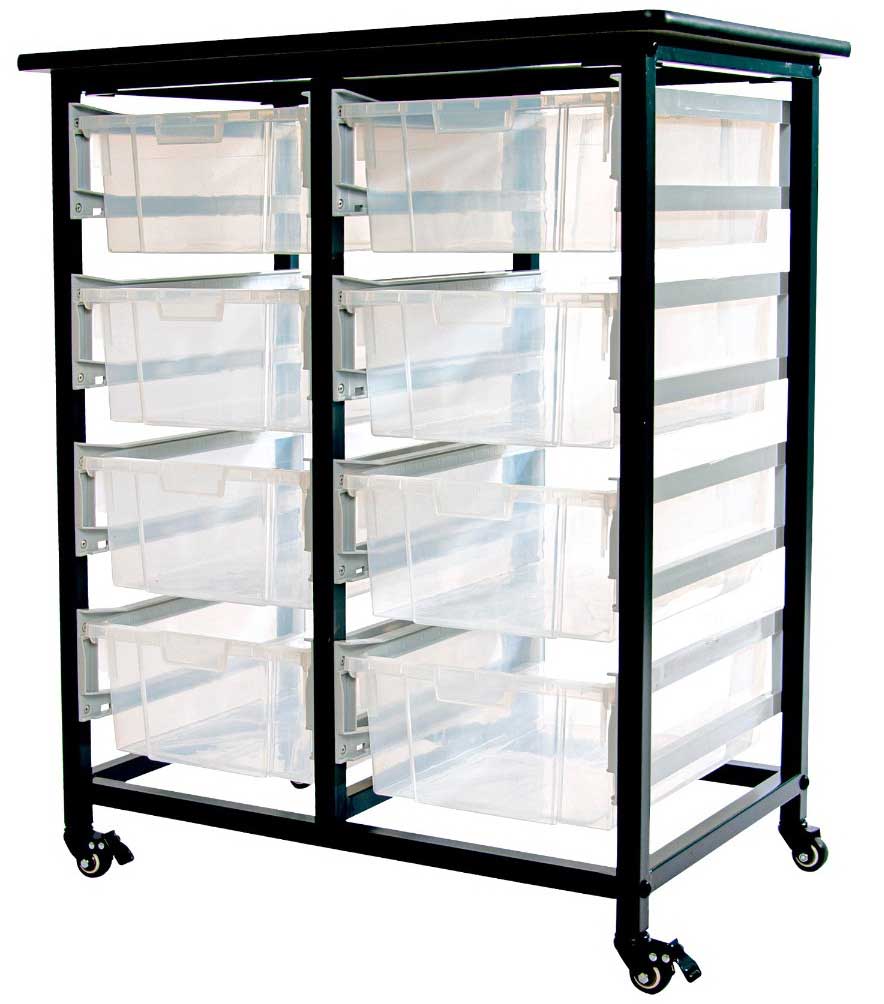Luxor Mobile Bin Storage Unit With Double Row And Large Clear Bins, 30.75 X 20 X 37.5 Inch