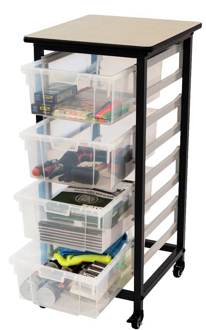 Luxor Mobile Bin Storage Unit With Single Row And Large Clear Bins, 17.125 X 20 X 37.5 Inch
