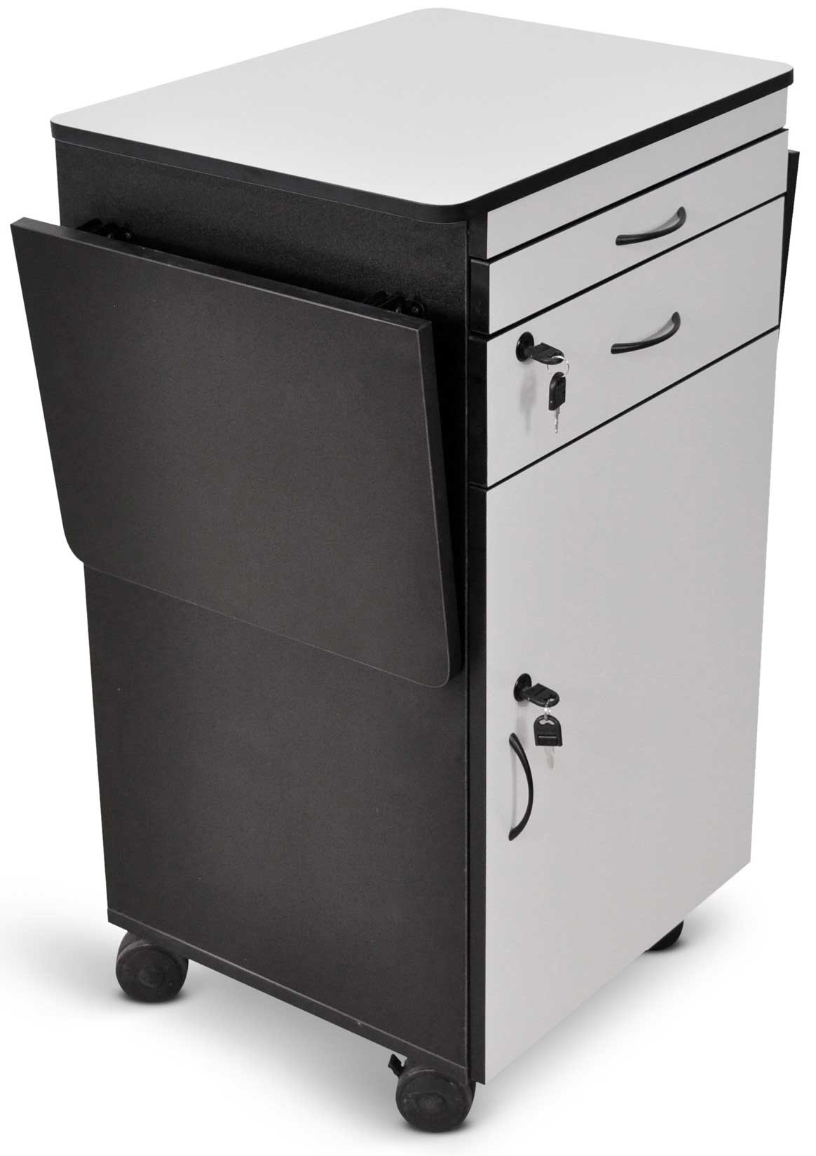 Luxor Black Mobile Av Presentation Station Cart With Locking Cabinet, 23.75 X 18.875 X 37.375 Inch