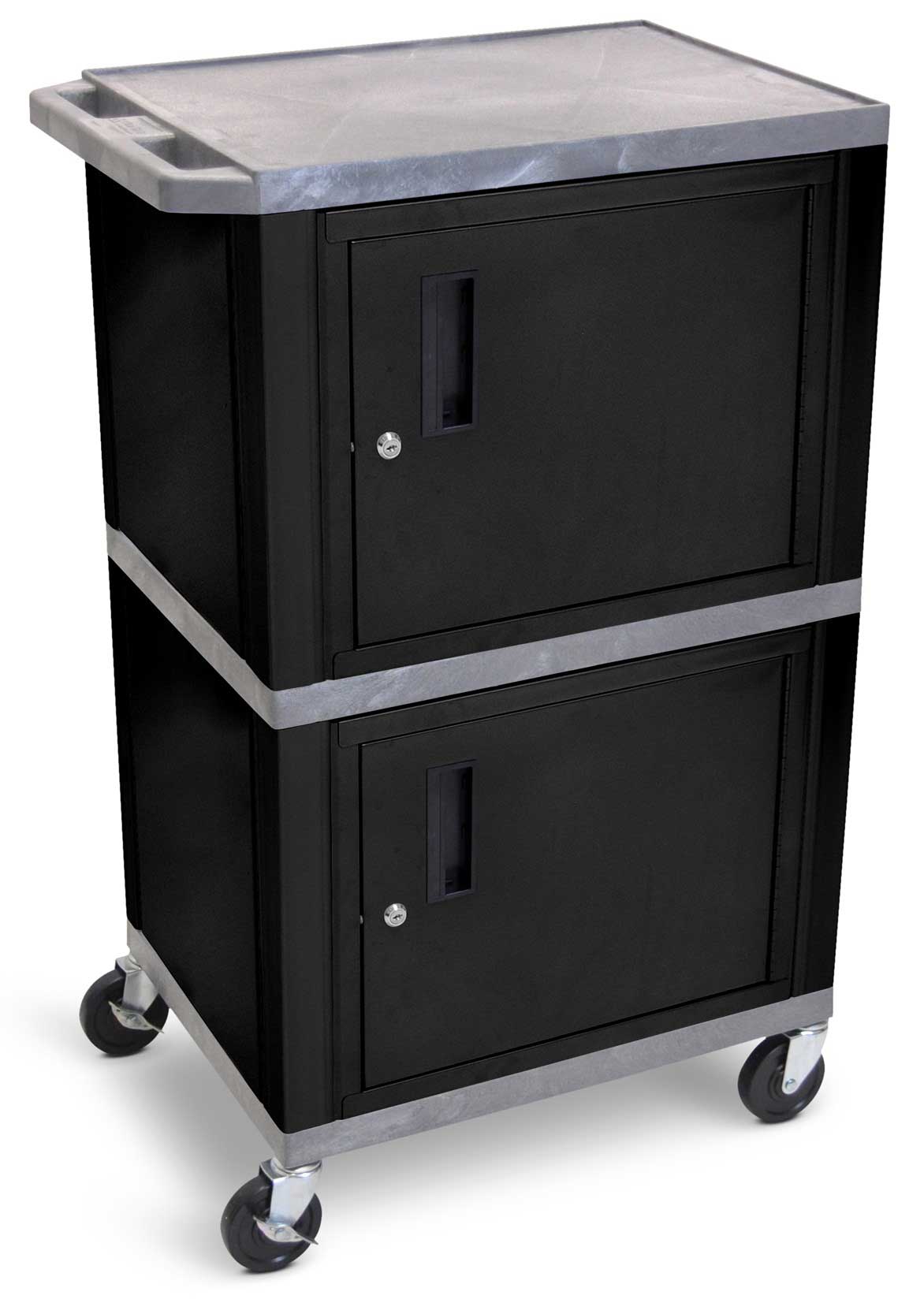 Luxor Tuffy Gray Double Cabinet Av Cart, 24 X 18 X 42 Inch